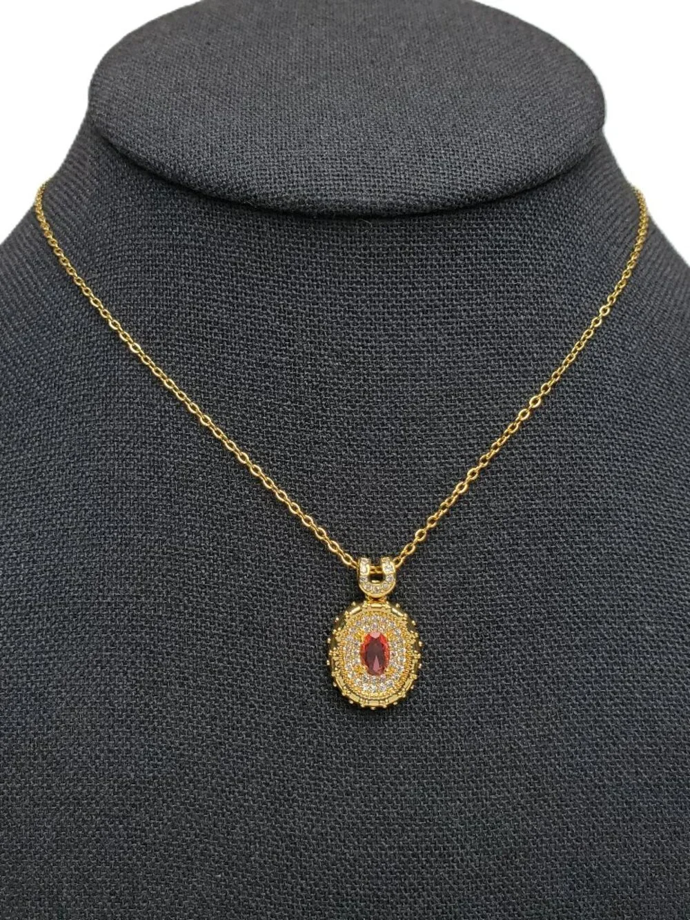 18K Gold Womens 1ct Diamond 2ct Red Ruby Gemstone Pendant Necklace 18" Jewelry